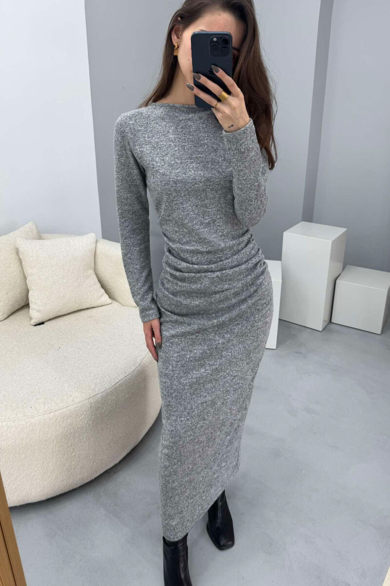 ONE COLOR SIMPLE LONG SLEEVE WOMEN DRESS GREY/GRI - 2