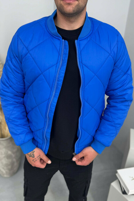 ONE COLOR SIMPLE MEN BOMBER JACKET ELECTRIC BLUE/BLEL - KLAUDIO FASHION