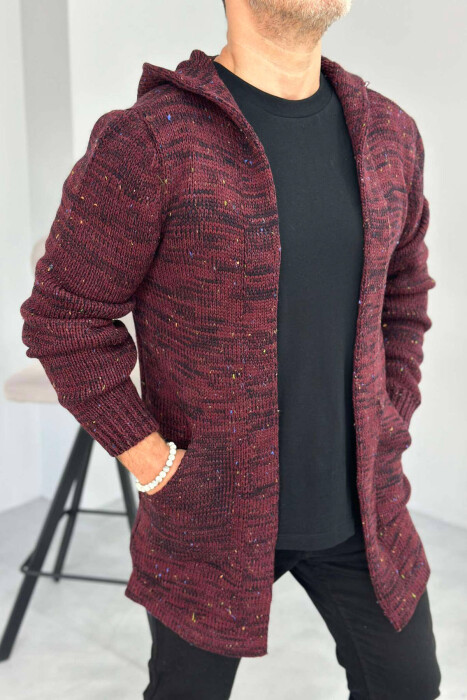 ONE COLOR SIMPLE MEN CARDIGANS BURGUNDY/VISHNJE - KLAUDIO FASHION