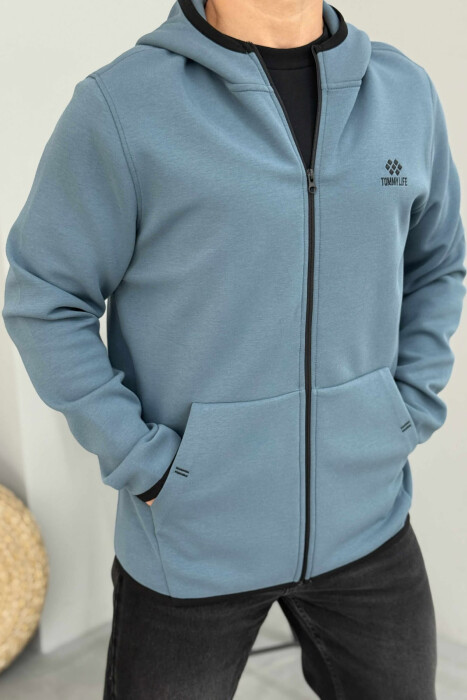 ONE COLOR SIMPLE MEN COTTON JACKETS BLUE STONE/GK - 1