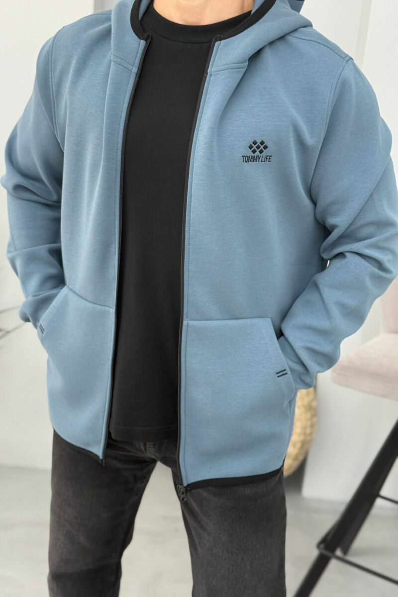 ONE COLOR SIMPLE MEN COTTON JACKETS BLUE STONE/GK - 3