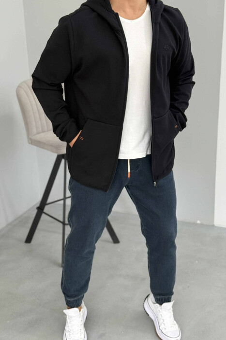 ONE COLOR SIMPLE MEN COTTON JACKETS DARK BLUE/BEE - 2