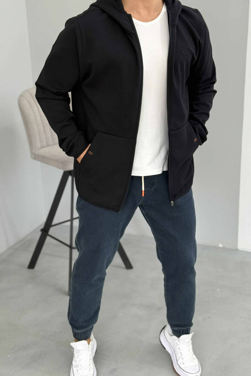 ONE COLOR SIMPLE MEN COTTON JACKETS DARK BLUE/BEE - 2