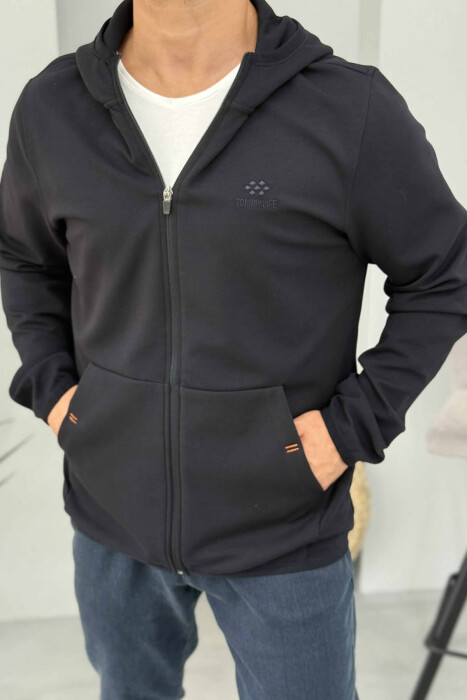 ONE COLOR SIMPLE MEN COTTON JACKETS DARK BLUE/BEE - 1
