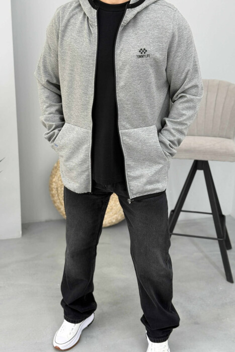 ONE COLOR SIMPLE MEN COTTON JACKETS GREY/GRI - 2