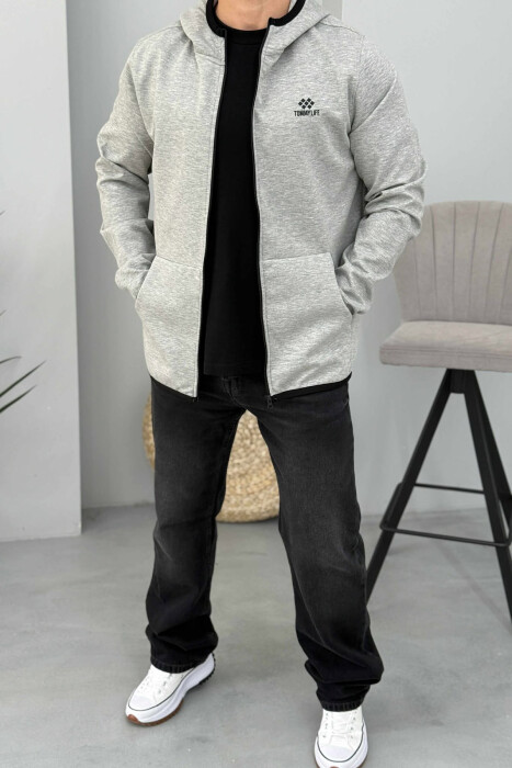 ONE COLOR SIMPLE MEN COTTON JACKETS LIGHT GREY/GZ - 2