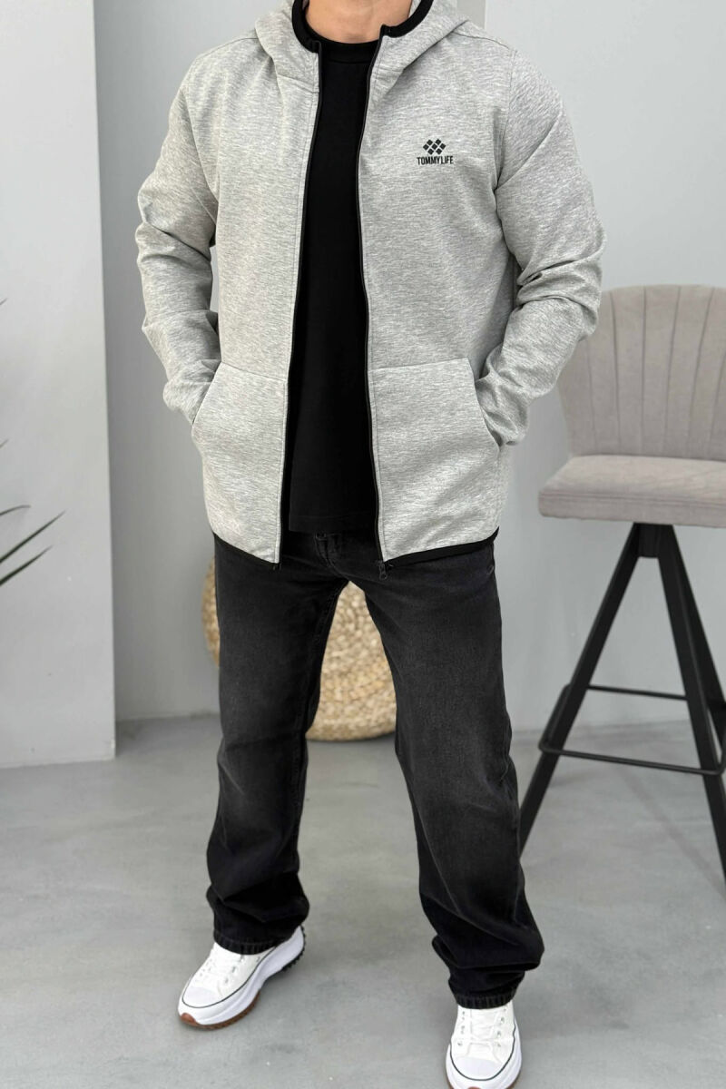 ONE COLOR SIMPLE MEN COTTON JACKETS LIGHT GREY/GZ - 2