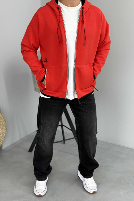 ONE COLOR SIMPLE MEN COTTON JACKETS RED/E KUQE - 1