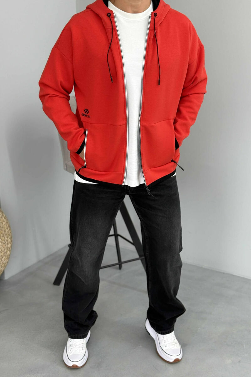ONE COLOR SIMPLE MEN COTTON JACKETS RED/E KUQE - 1
