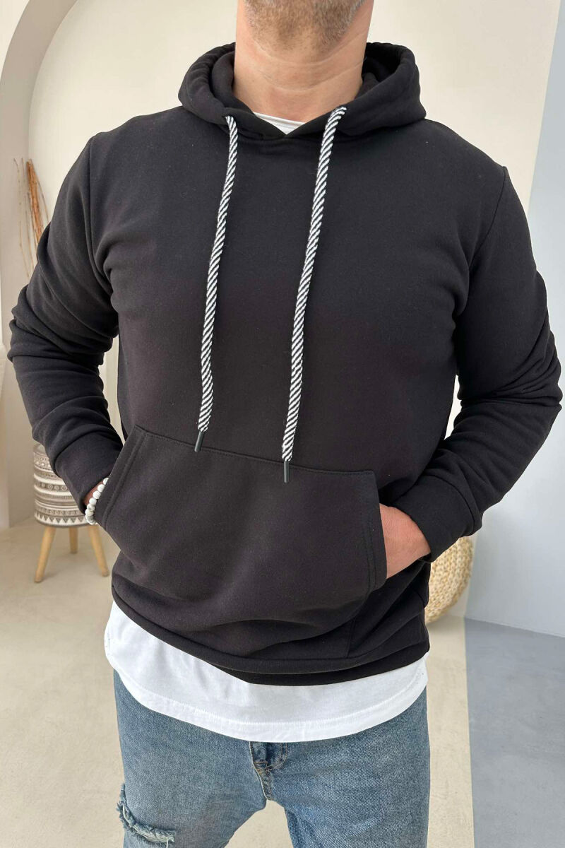 ONE COLOR SIMPLE MEN HOODIE BLACK/ E ZEZE - 3