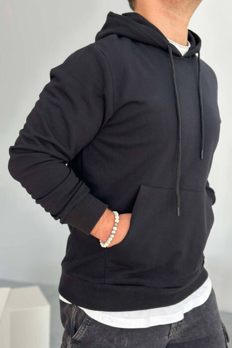 ONE COLOR SIMPLE MEN HOODIE BLACK/ E ZEZE - 2