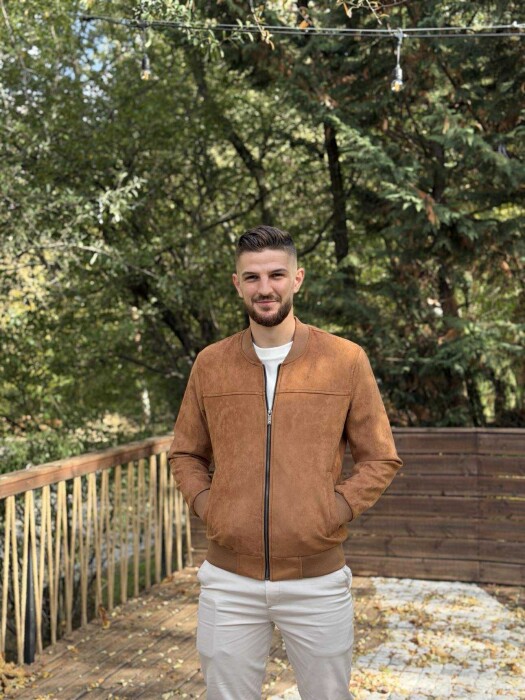 ONE COLOR SIMPLE MEN JACKET DARK BROWN/KAE - 2