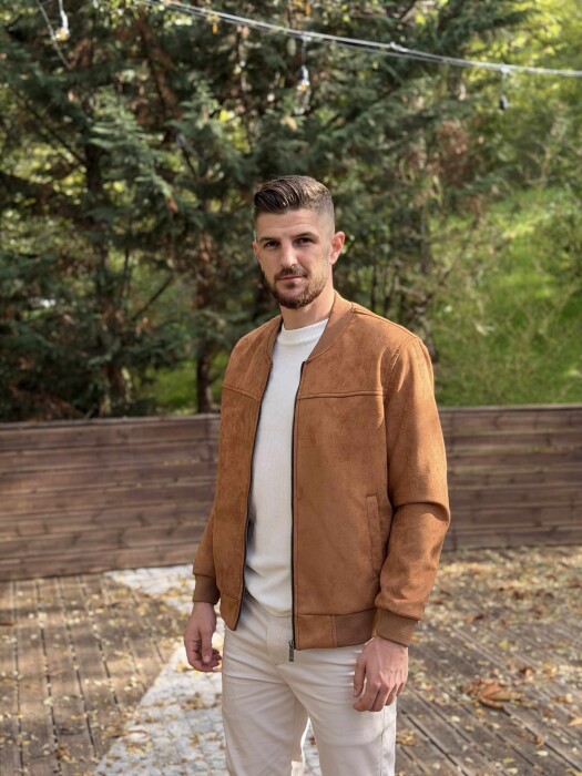 ONE COLOR SIMPLE MEN JACKET LIGHT BROWN/KAZB - 5