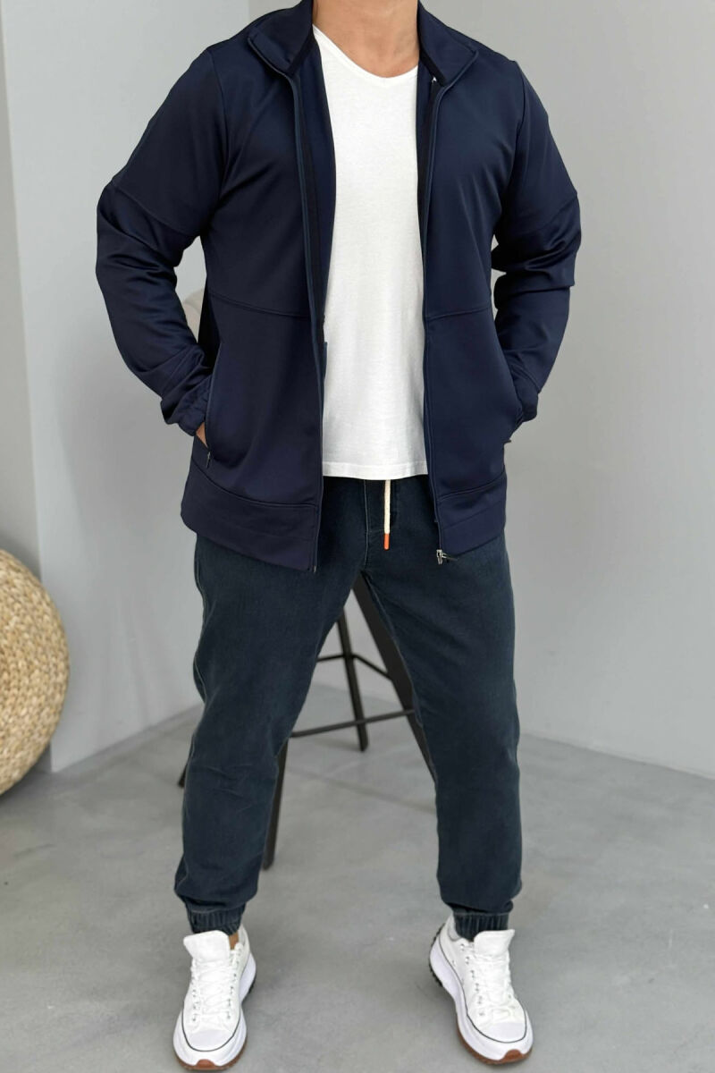ONE COLOR SIMPLE MEN JACKETS DARK BLUE/BEE - 1