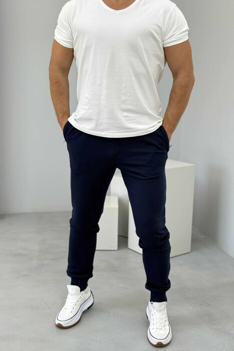 ONE COLOR SIMPLE MEN JOGGERS DARK BLUE/BEE - 1