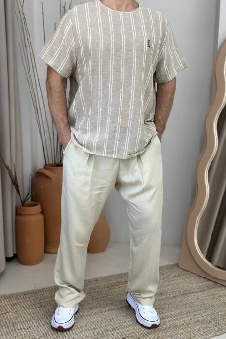 ONE COLOR SIMPLE MEN PANTS BEIGE/BEZHE - 1