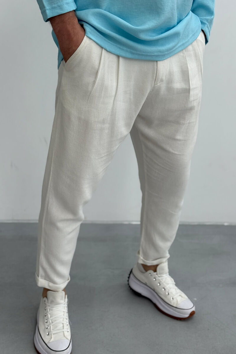ONE COLOR SIMPLE MEN PANTS CREAM/KREM - 3