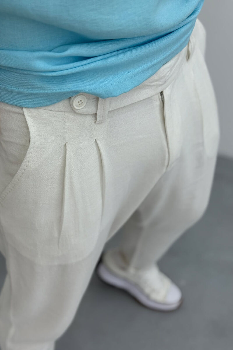 ONE COLOR SIMPLE MEN PANTS CREAM/KREM - 4