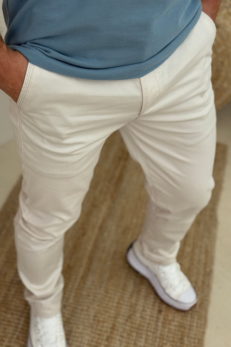 ONE COLOR SIMPLE MEN PANTS CREAM/KREM - 3