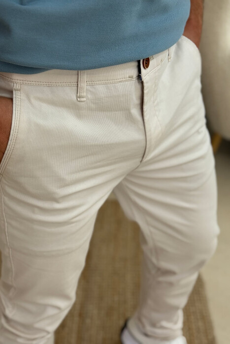 ONE COLOR SIMPLE MEN PANTS CREAM/KREM - 4