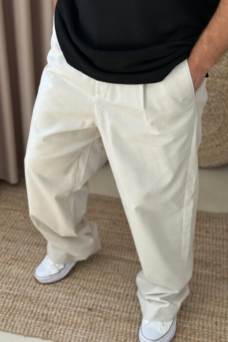 ONE COLOR SIMPLE MEN PANTS CREAM/KREM - 2