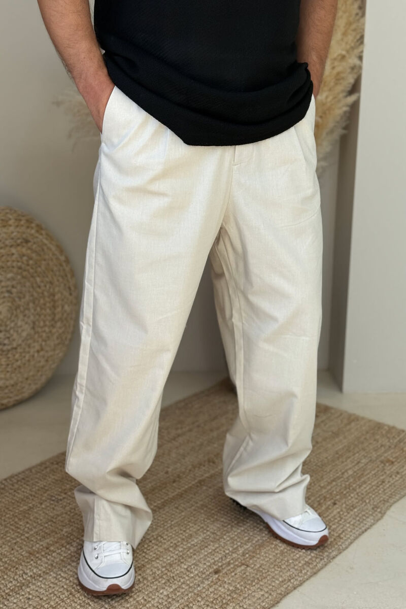 ONE COLOR SIMPLE MEN PANTS CREAM/KREM - 3