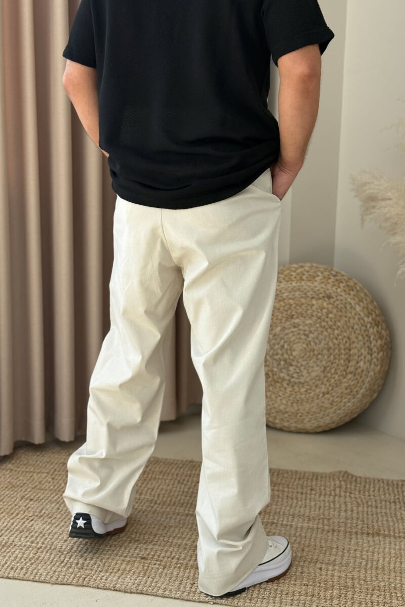 ONE COLOR SIMPLE MEN PANTS CREAM/KREM - 4