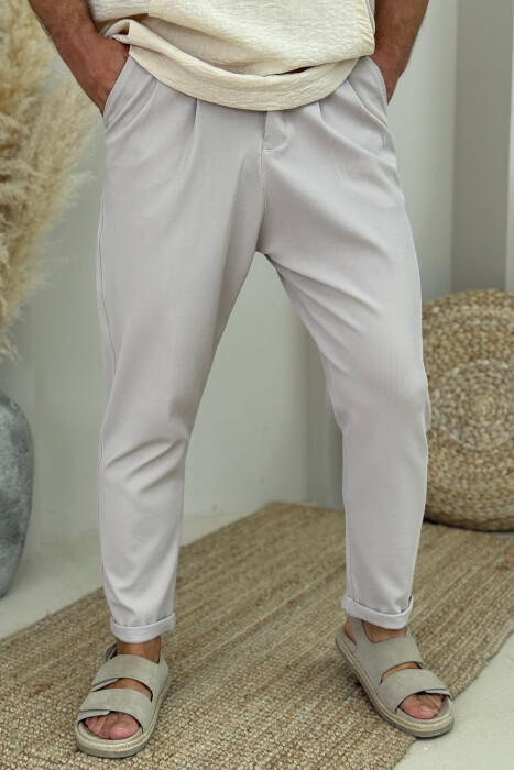 ONE COLOR SIMPLE MEN PANTS CREAM/KREM - 2