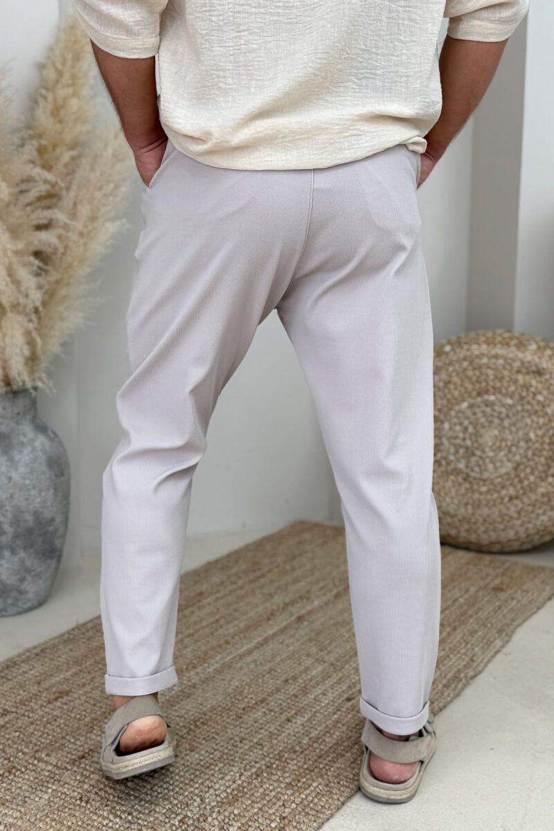 ONE COLOR SIMPLE MEN PANTS CREAM/KREM - 4