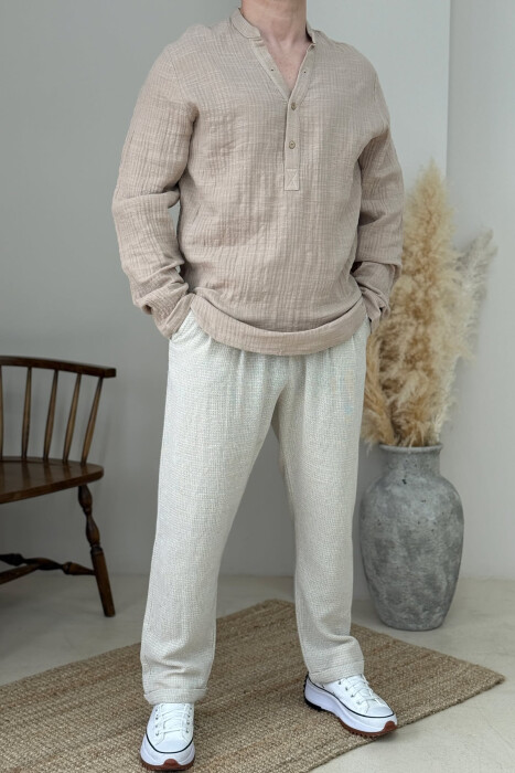 ONE COLOR SIMPLE MEN PANTS CREAM/KREM - 1