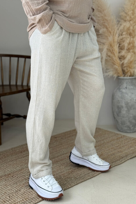 ONE COLOR SIMPLE MEN PANTS CREAM/KREM - 2