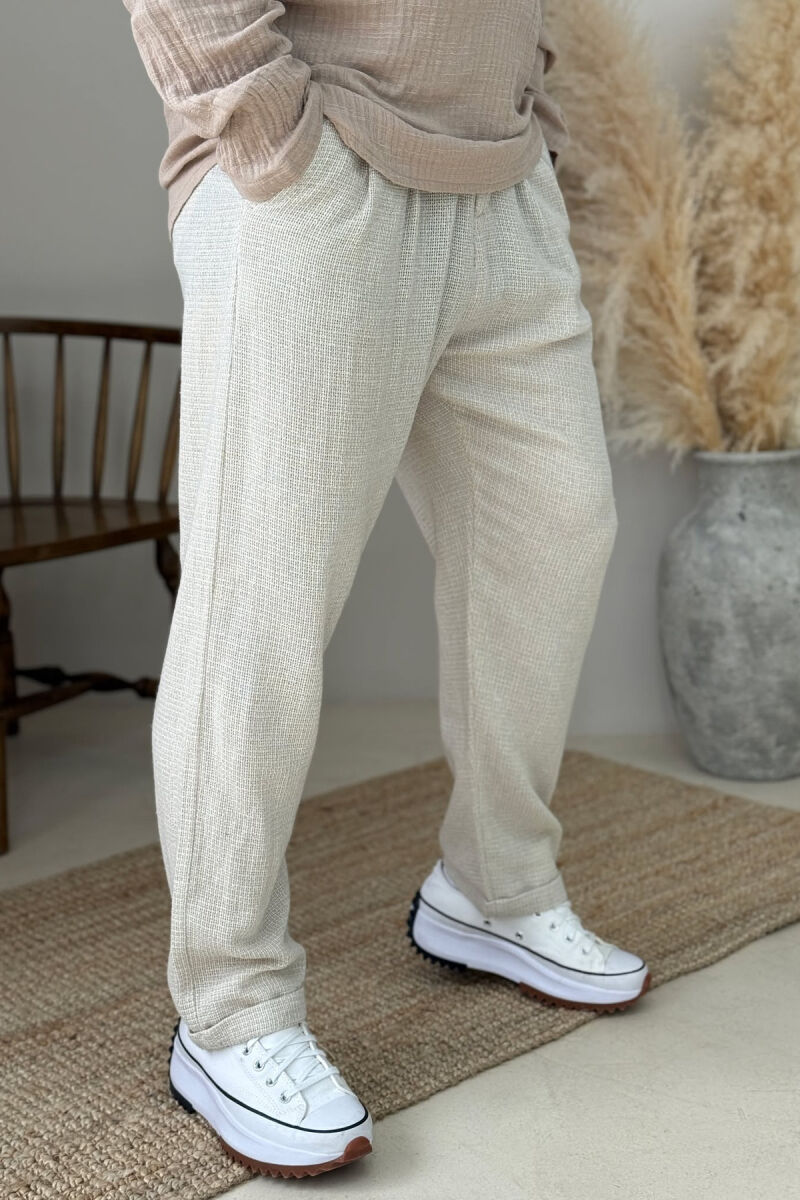 ONE COLOR SIMPLE MEN PANTS CREAM/KREM - 2