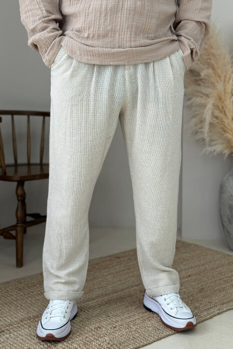 ONE COLOR SIMPLE MEN PANTS CREAM/KREM - 3