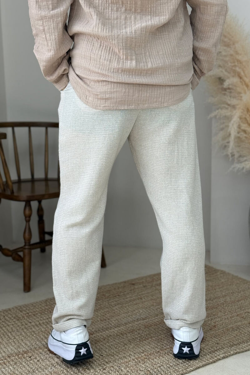 ONE COLOR SIMPLE MEN PANTS CREAM/KREM - 4