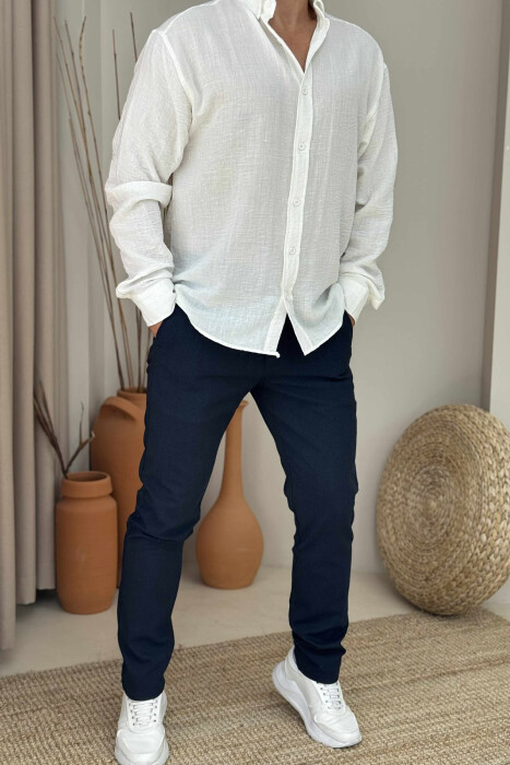 ONE COLOR SIMPLE MEN PANTS DARK BLUE/BEE 