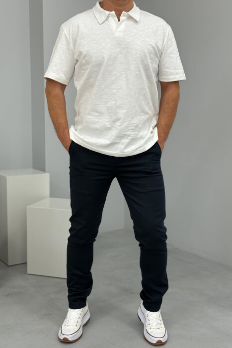 ONE COLOR SIMPLE MEN PANTS DARK BLUE/BEE - 1