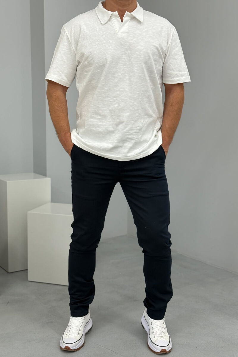 ONE COLOR SIMPLE MEN PANTS DARK BLUE/BEE - 1