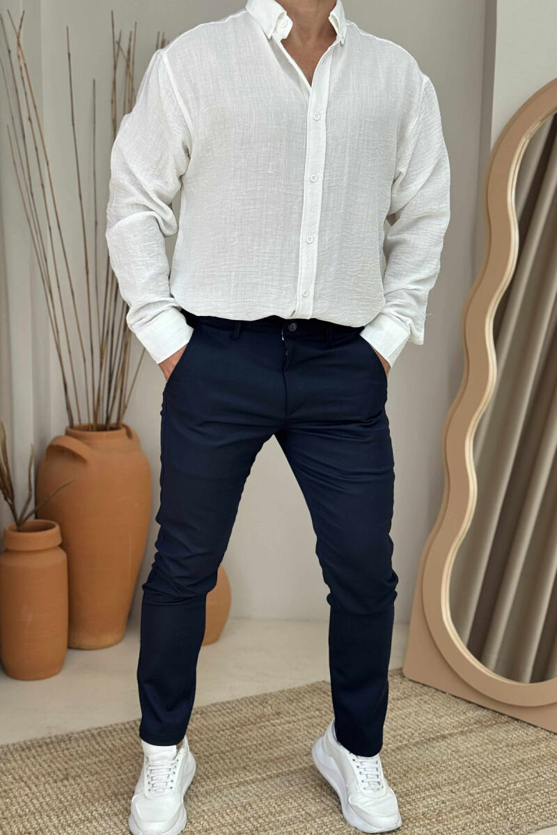 ONE COLOR SIMPLE MEN PANTS DARK BLUE/BEE - 1