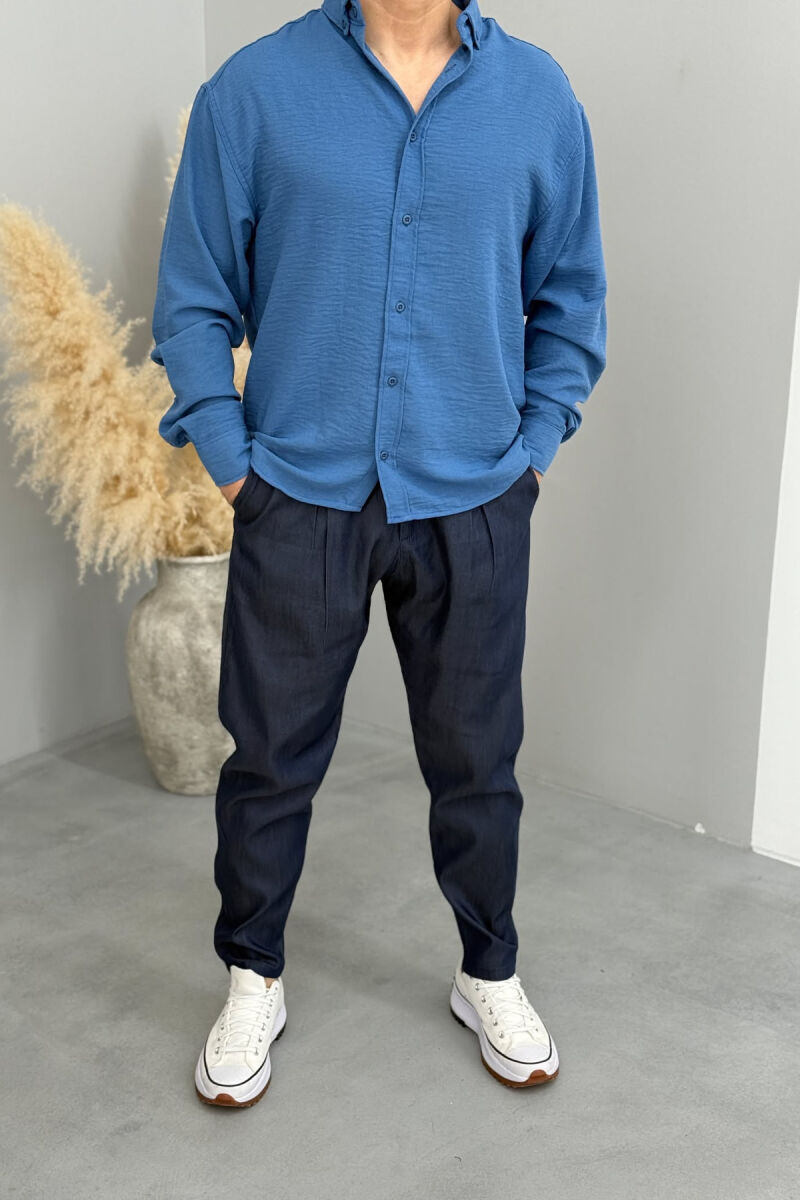 ONE COLOR SIMPLE MEN PANTS DARK BLUE/BEE - 1