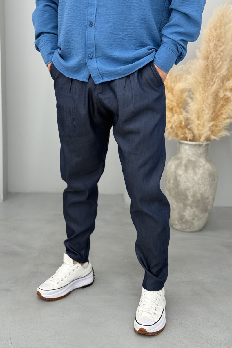 ONE COLOR SIMPLE MEN PANTS DARK BLUE/BEE - 2