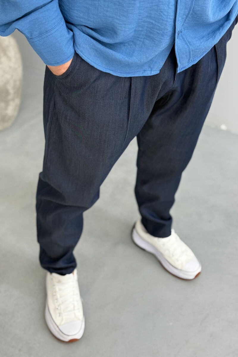ONE COLOR SIMPLE MEN PANTS DARK BLUE/BEE - 3