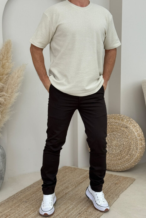 ONE COLOR SIMPLE MEN PANTS DARK BROWN/KAE - 1