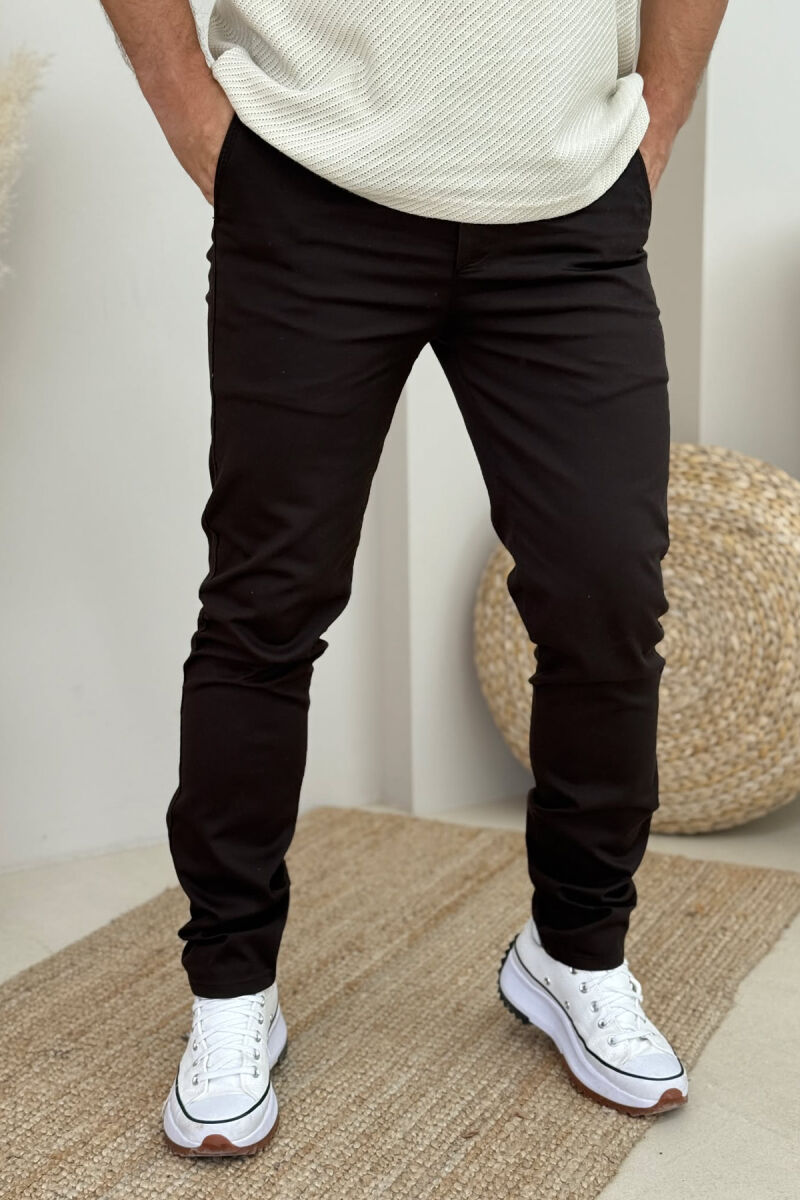 ONE COLOR SIMPLE MEN PANTS DARK BROWN/KAE - 3