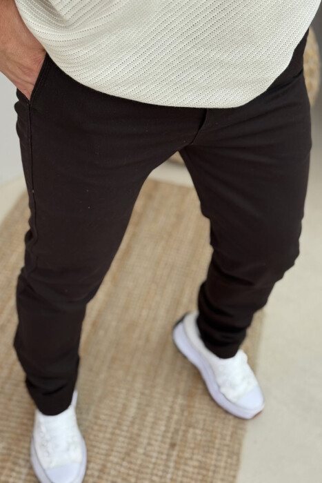 ONE COLOR SIMPLE MEN PANTS DARK BROWN/KAE - 2