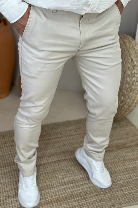 ONE COLOR SIMPLE MEN PANTS LIGHT BEIGE/BZHZB - 5