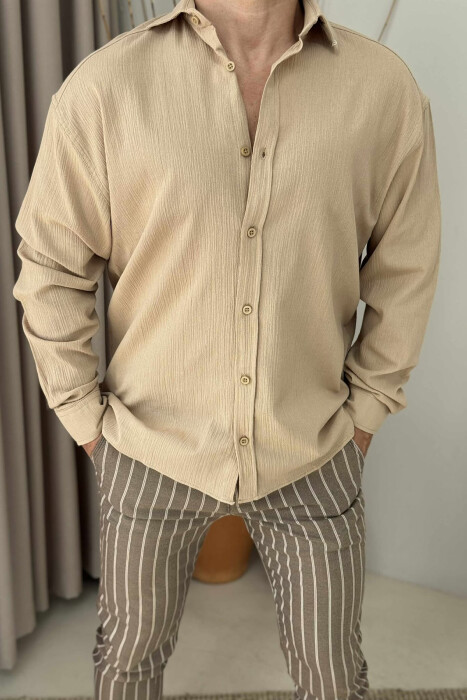 ONE COLOR SIMPLE MEN SHIRT BEIGE/BEZHE 