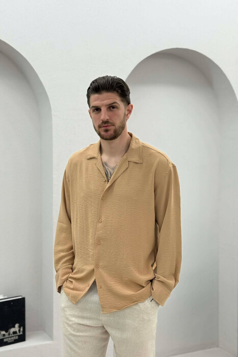 ONE COLOR SIMPLE MEN SHIRT BEIGE/BEZHE - KLAUDIO FASHION