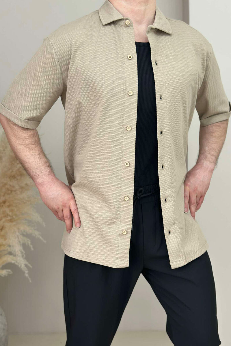 ONE COLOR SIMPLE MEN SHIRT BEIGE/BEZHE - 1