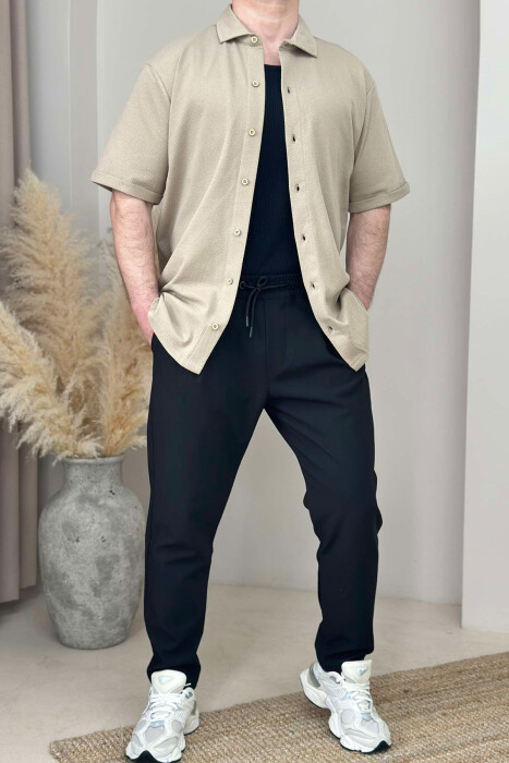 ONE COLOR SIMPLE MEN SHIRT BEIGE/BEZHE - 3