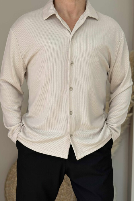 ONE COLOR SIMPLE MEN SHIRT BEIGE/BEZHE - 3